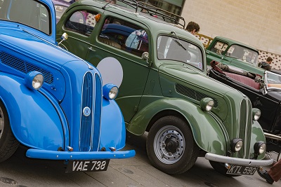 hot rods outside the museum