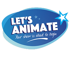 Let's Animate logo with white text and a star on a blue background. The tagline reads, "Your show is about to begin".