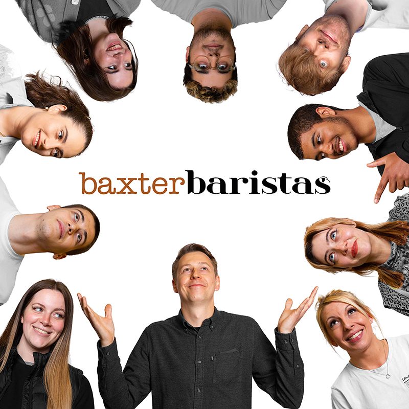 Employees of Baxter Baristas @ 16 Hales Street in a ring surrounding the company logo
