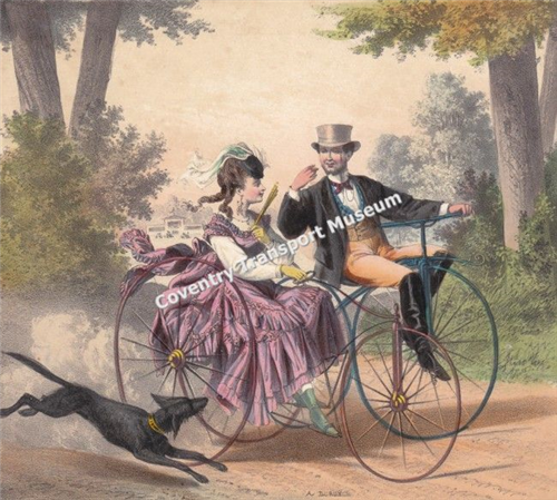 Lithograph - Velocipede Couple